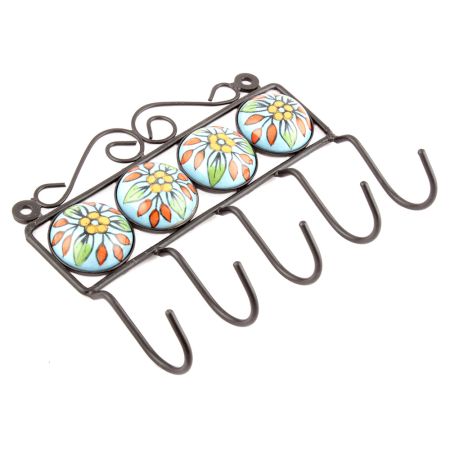 Turquoise Round Ceramic Floral Tiles Hooks Online